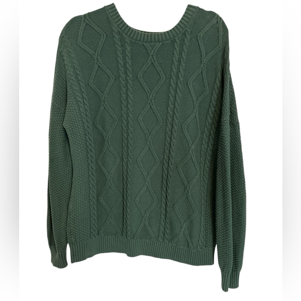 Hollister SzM Women’s Green Cable Knit Women's Cable Knit Cotton Sweater